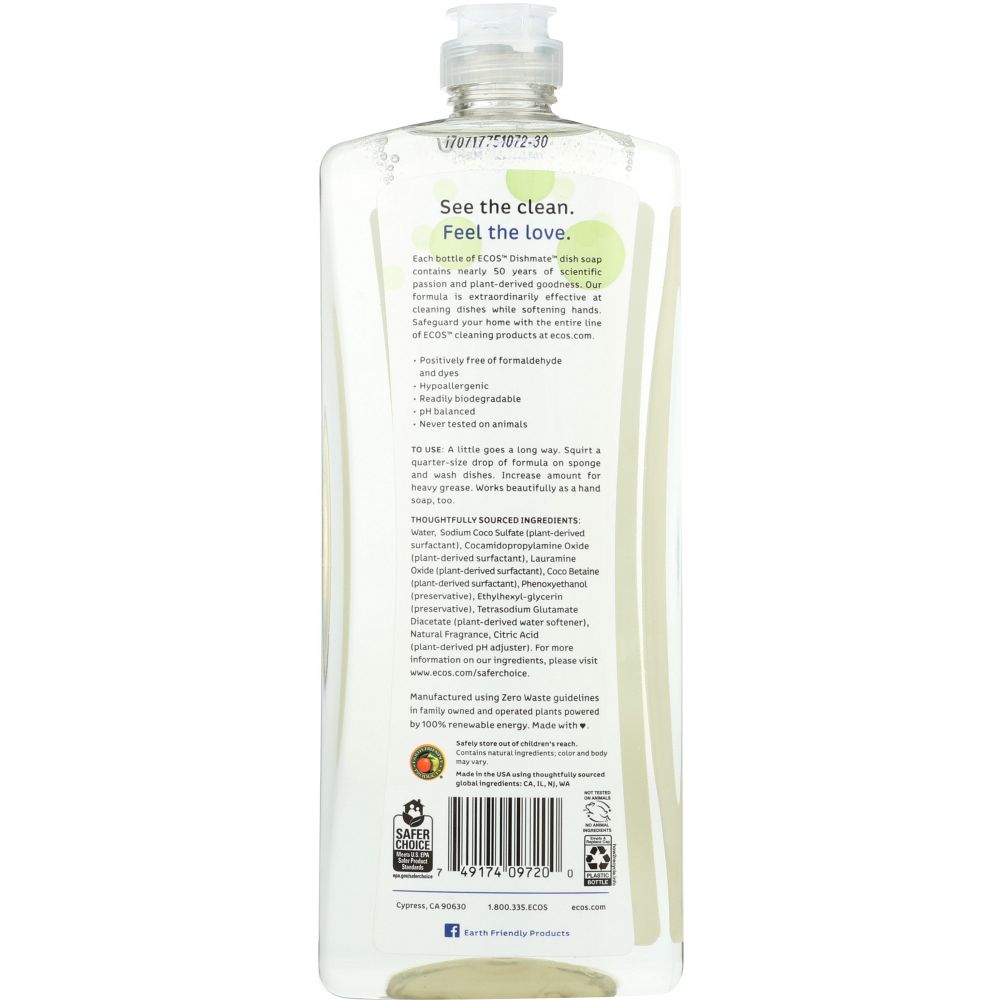 EARTH FRIENDLY: Ecos Dishmate Dish Liquid Pear, 25 oz